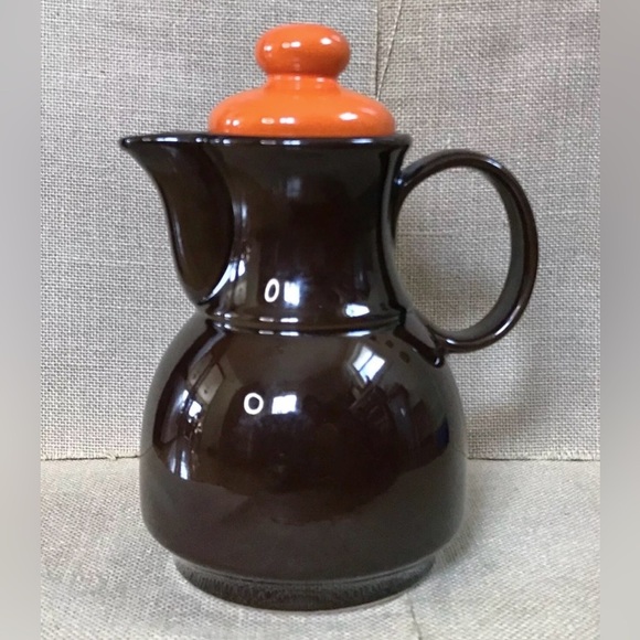 Vintage Ceramic Coffee Pot Brown Orange Mid Century Modern MCM 70s Goblin Core - Picture 1 of 8